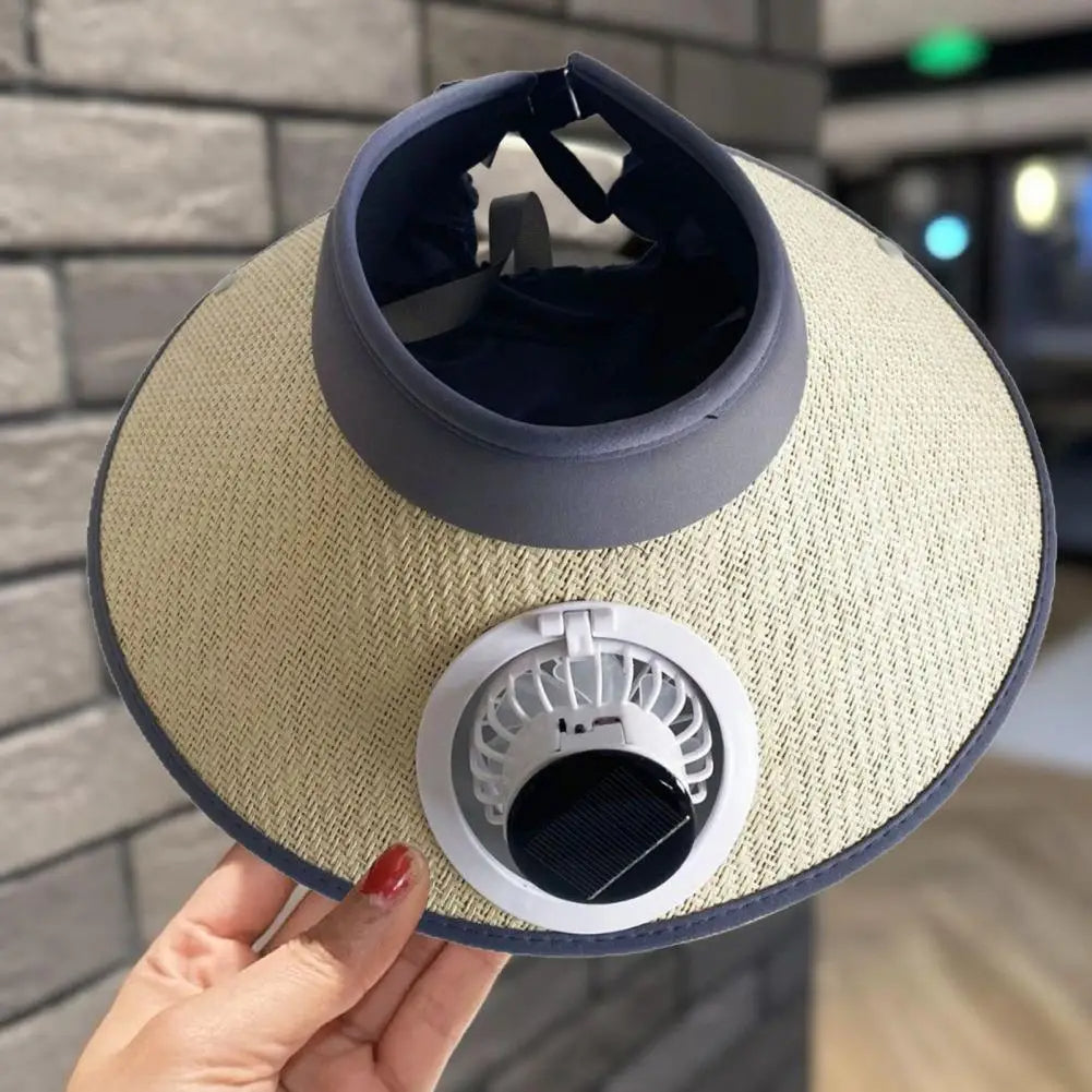 Wide Brim Sun Hat with Solar-Powered Fan – Outdoor Cooling & UV Protection