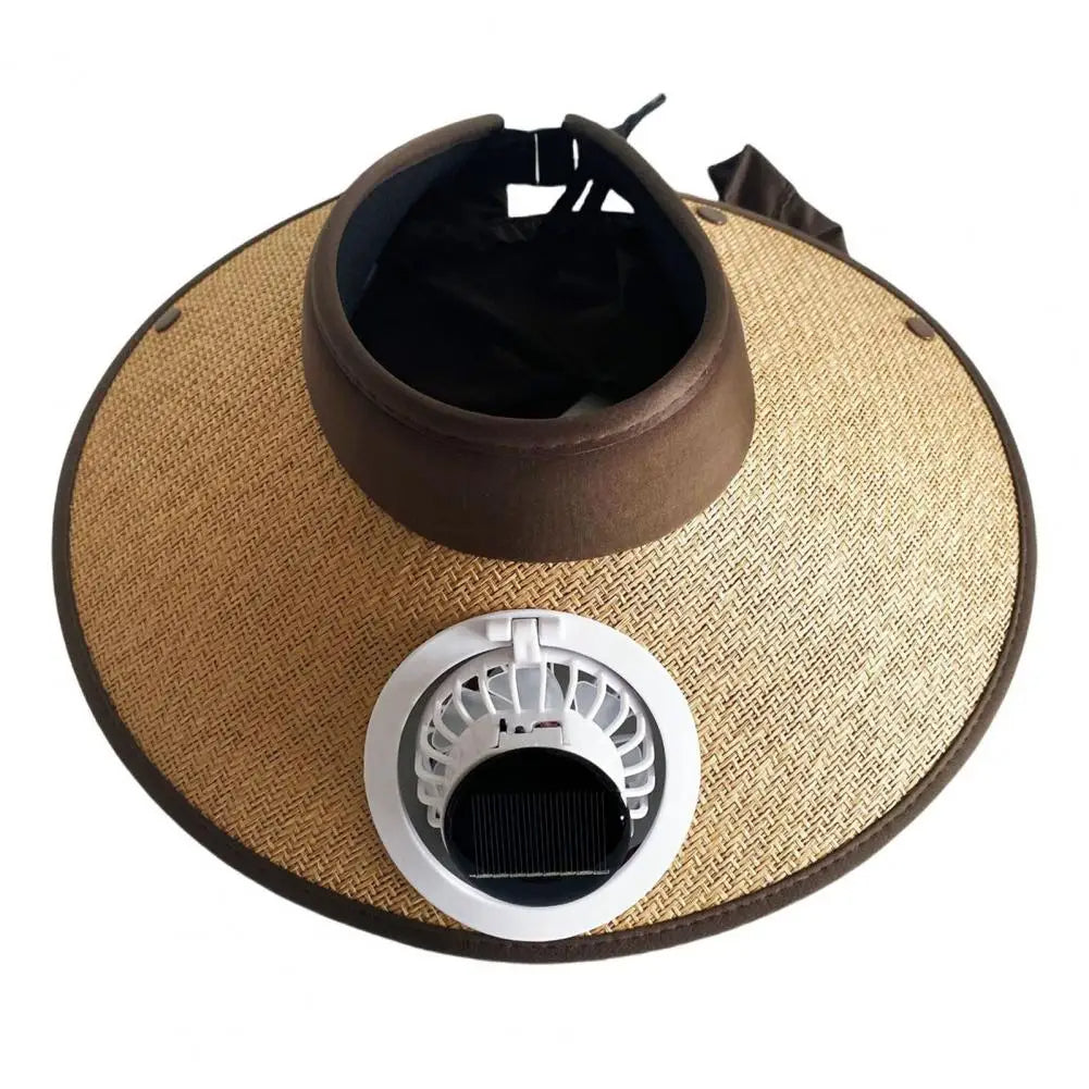 Wide Brim Sun Hat with Solar-Powered Fan – Outdoor Cooling & UV Protection