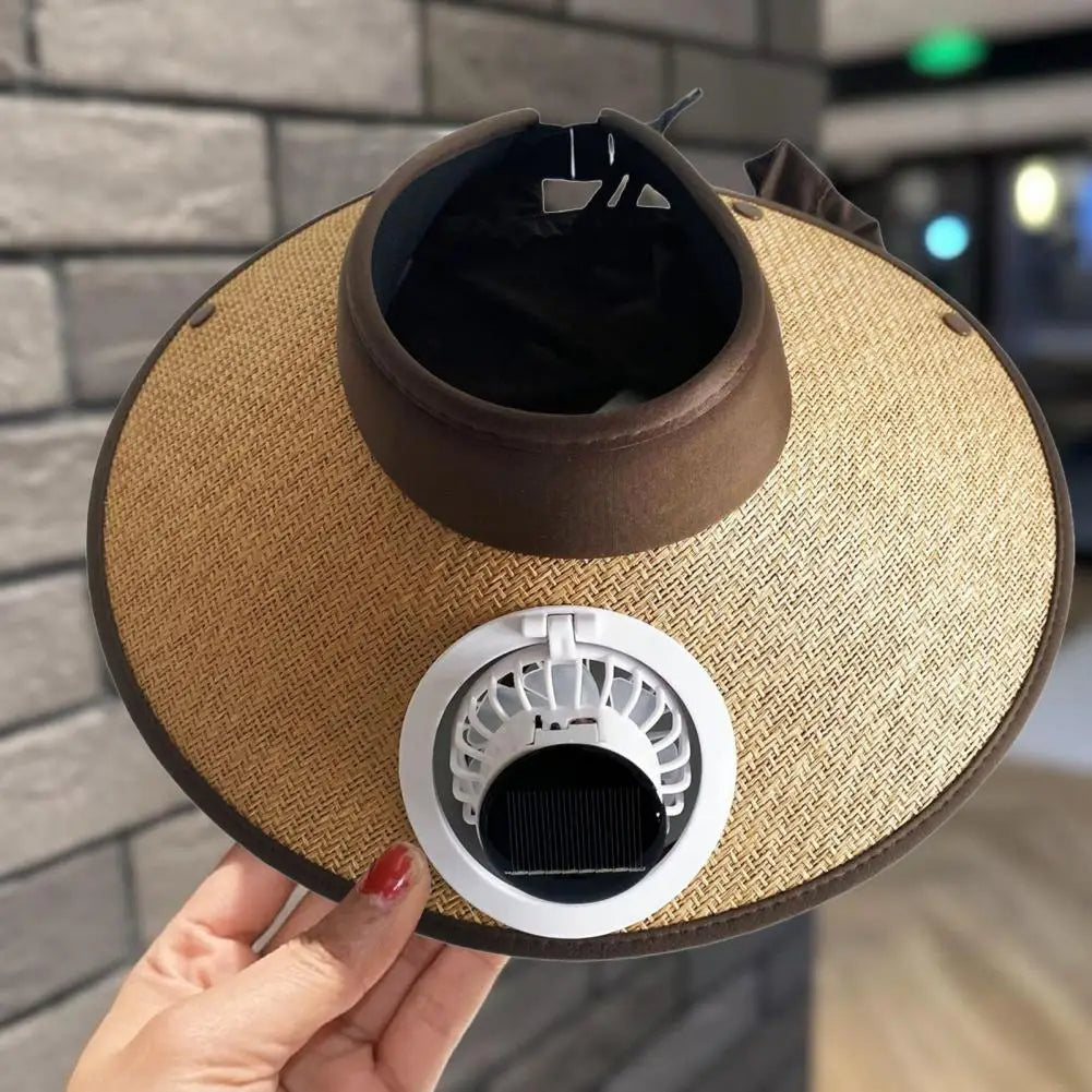 Wide Brim Sun Hat with Solar-Powered Fan – Outdoor Cooling & UV Protection