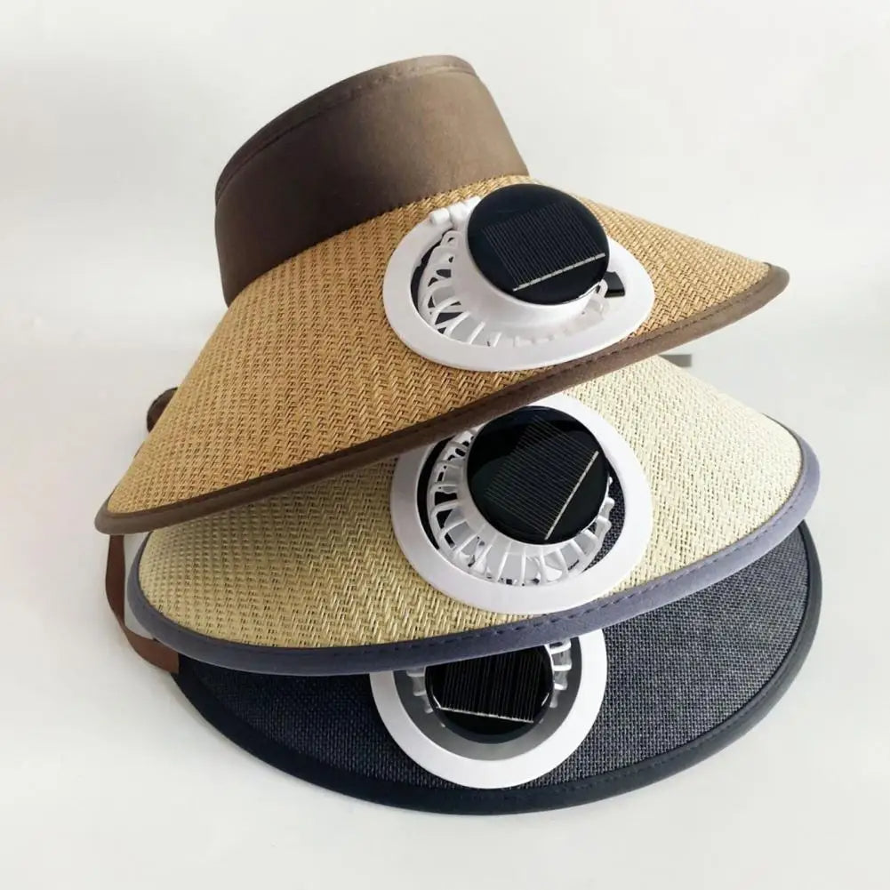 Wide Brim Sun Hat with Solar-Powered Fan – Outdoor Cooling & UV Protection