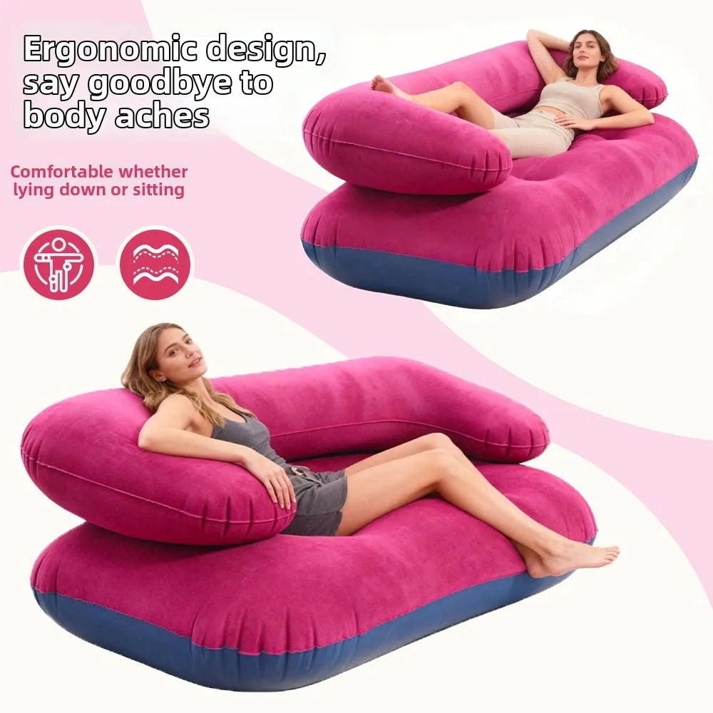 Inflatable Double Sofa Flocking Portable Air Couch Lazy Sofa for Outdoor Camping Home Living Room