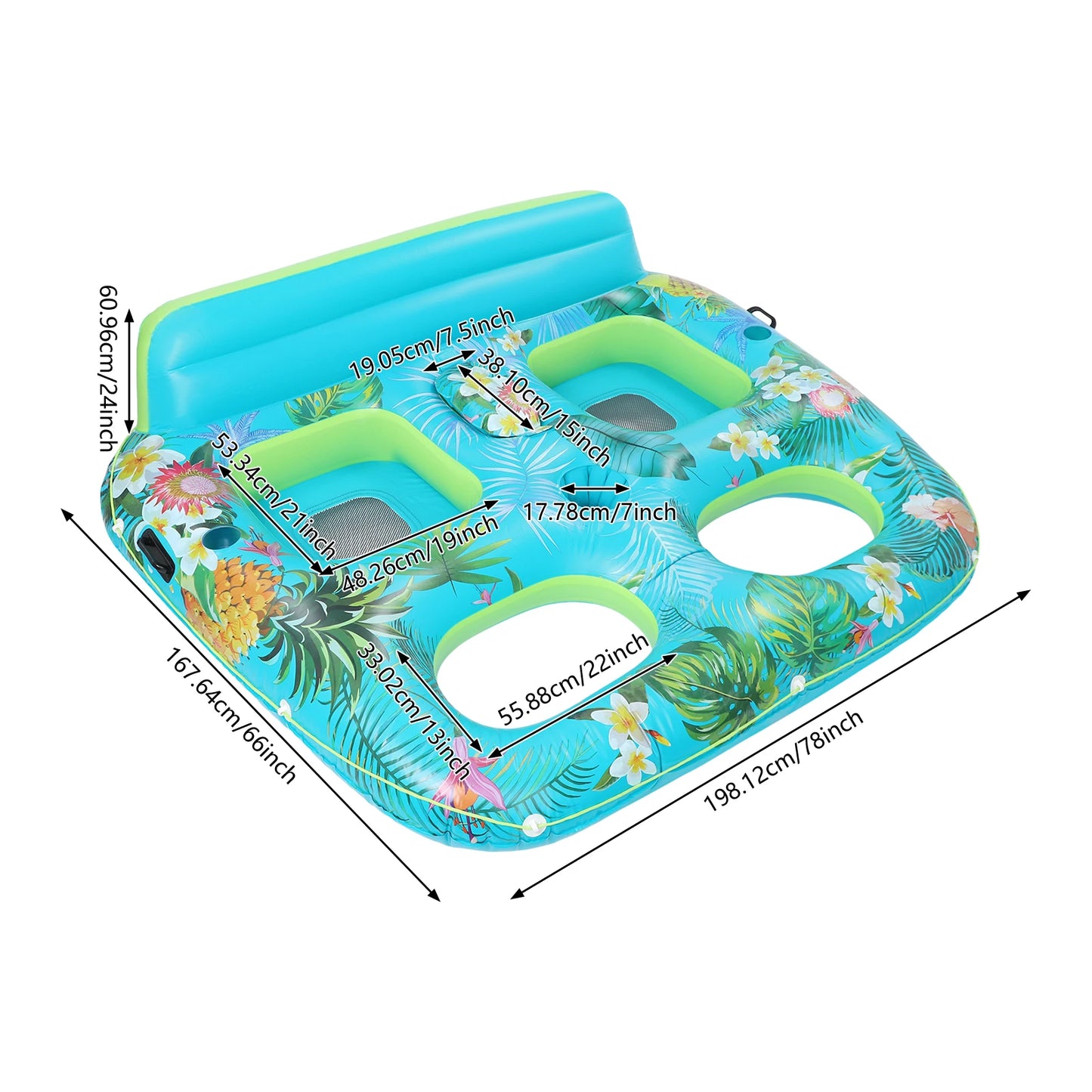 2-person Pool Float Inflatable Sofa with Drink Holder and Backrest Inflatable Lounge Chair Pool Float for Summer Swimming Pool