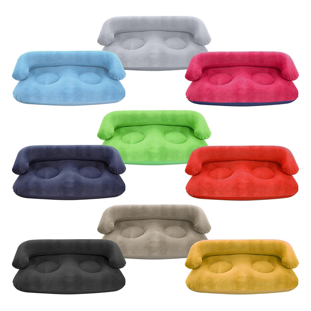 Inflatable Double Sofa Flocking Portable Air Couch Lazy Sofa for Outdoor Camping Home Living Room