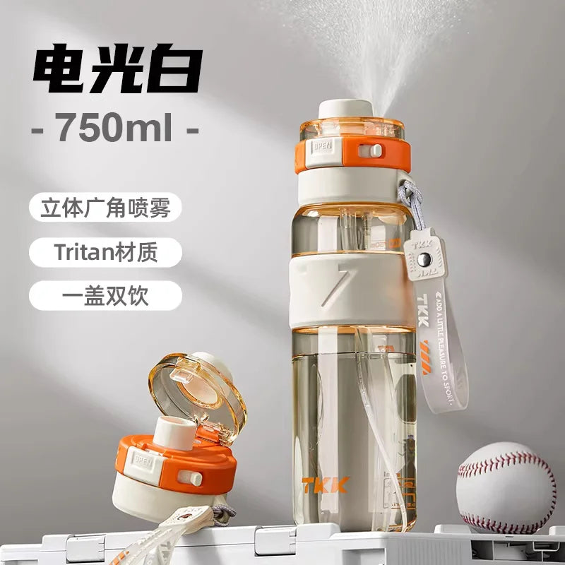 2 In 1 Portable Water Bottle With Fan Mist Spray Cooling Cup For Outdoor Sports Creative Leakproof Water Cup For Kids Students