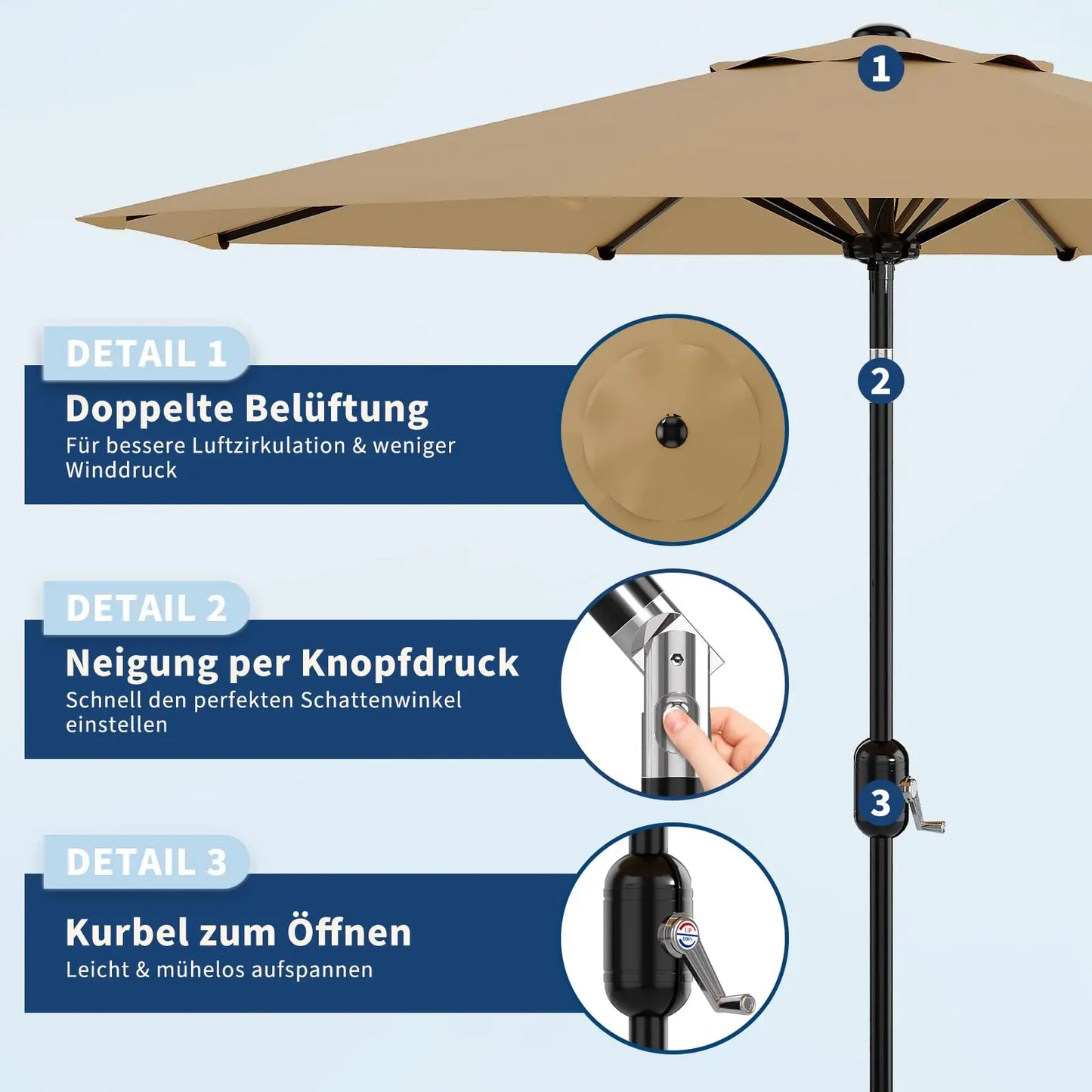 Outdoor sun and umbrella UPF 50 + UV protection 4/8 steel ribs Windproof sun protection Adjustable parasol