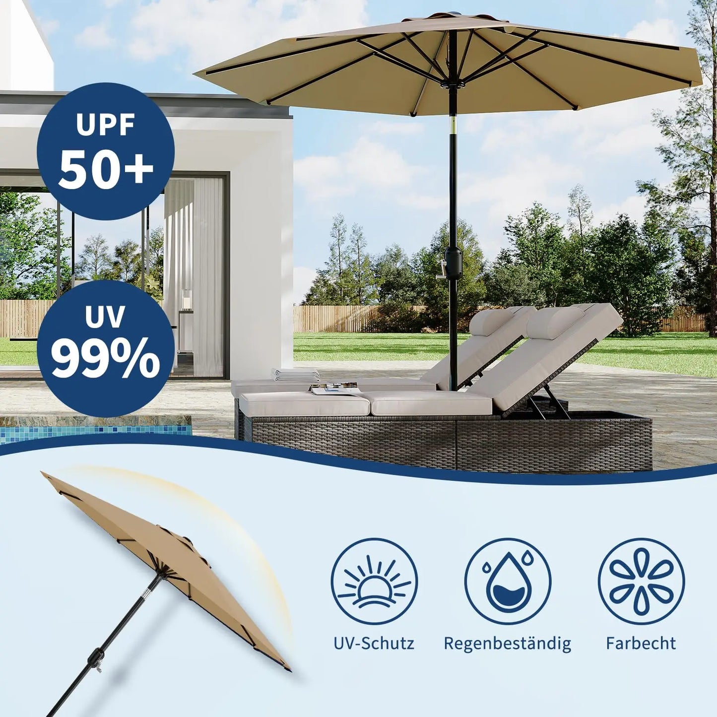 Outdoor sun and umbrella UPF 50 + UV protection 4/8 steel ribs Windproof sun protection Adjustable parasol
