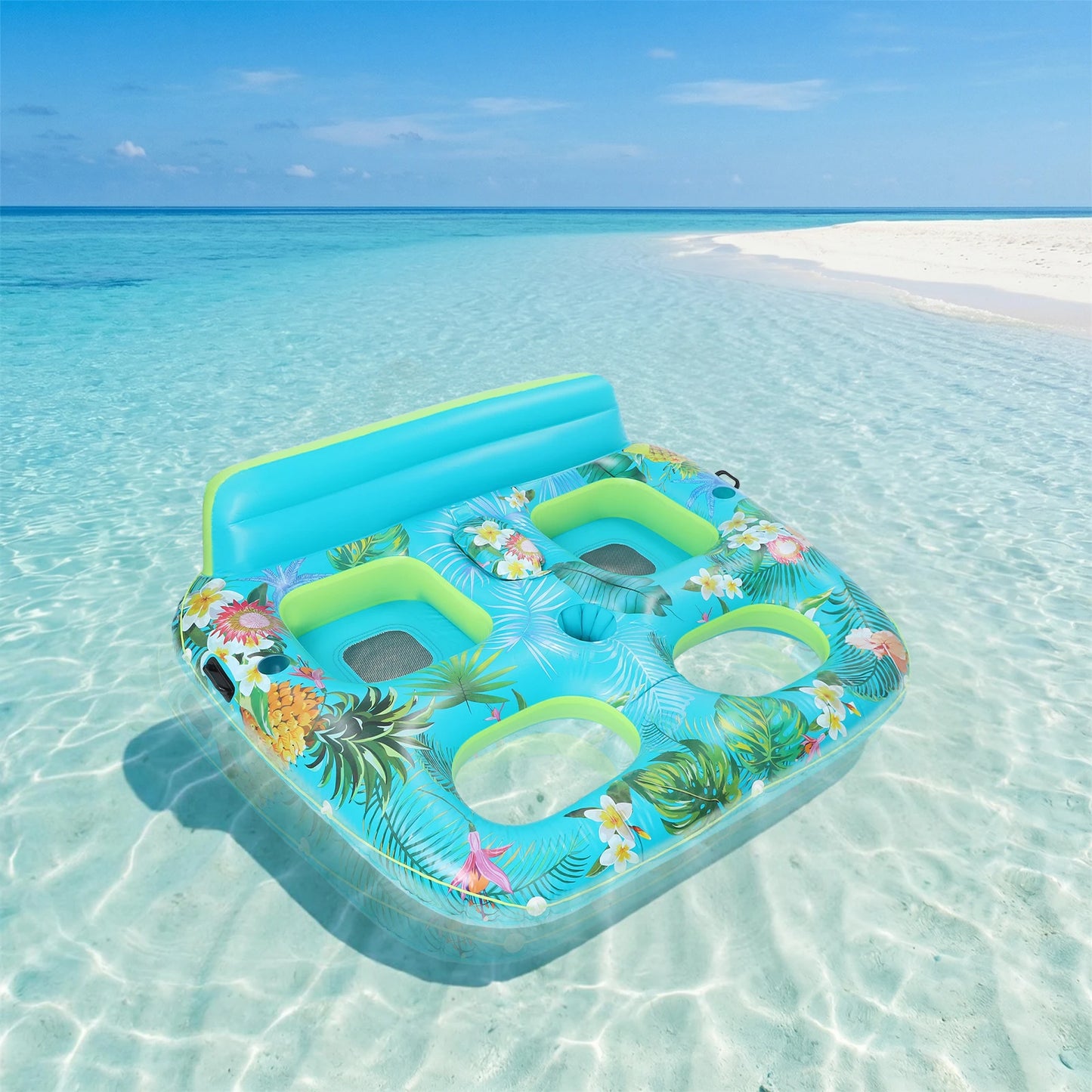 2-person Pool Float Inflatable Sofa with Drink Holder and Backrest Inflatable Lounge Chair Pool Float for Summer Swimming Pool