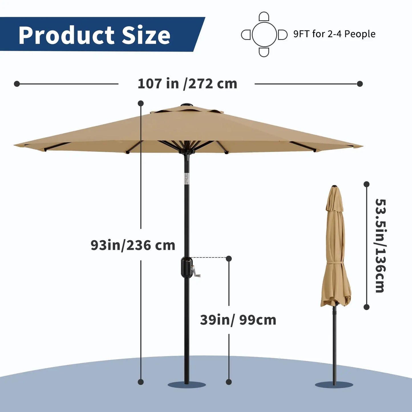 Outdoor sun and umbrella UPF 50 + UV protection 4/8 steel ribs Windproof sun protection Adjustable parasol