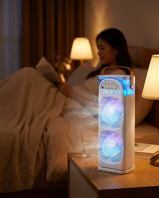 Mini portable AC humidifier LED lifestyle photo