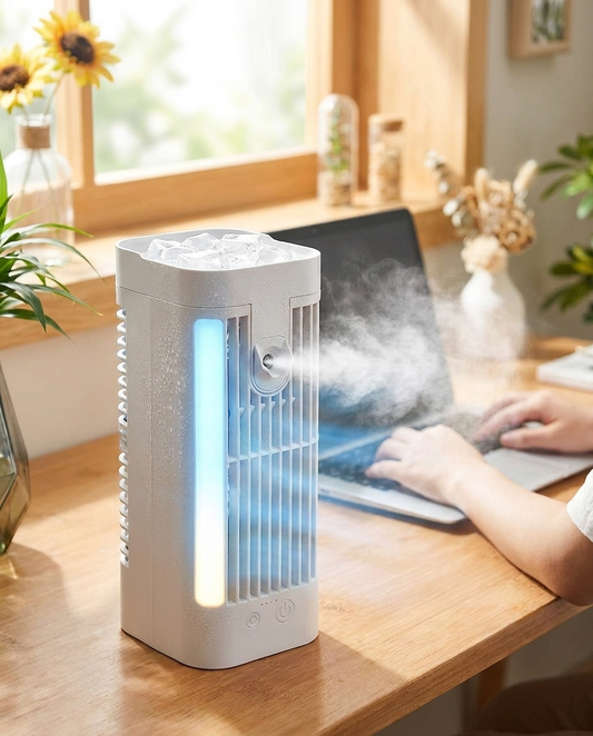 Mini portable AC spray fan lifestyle photo